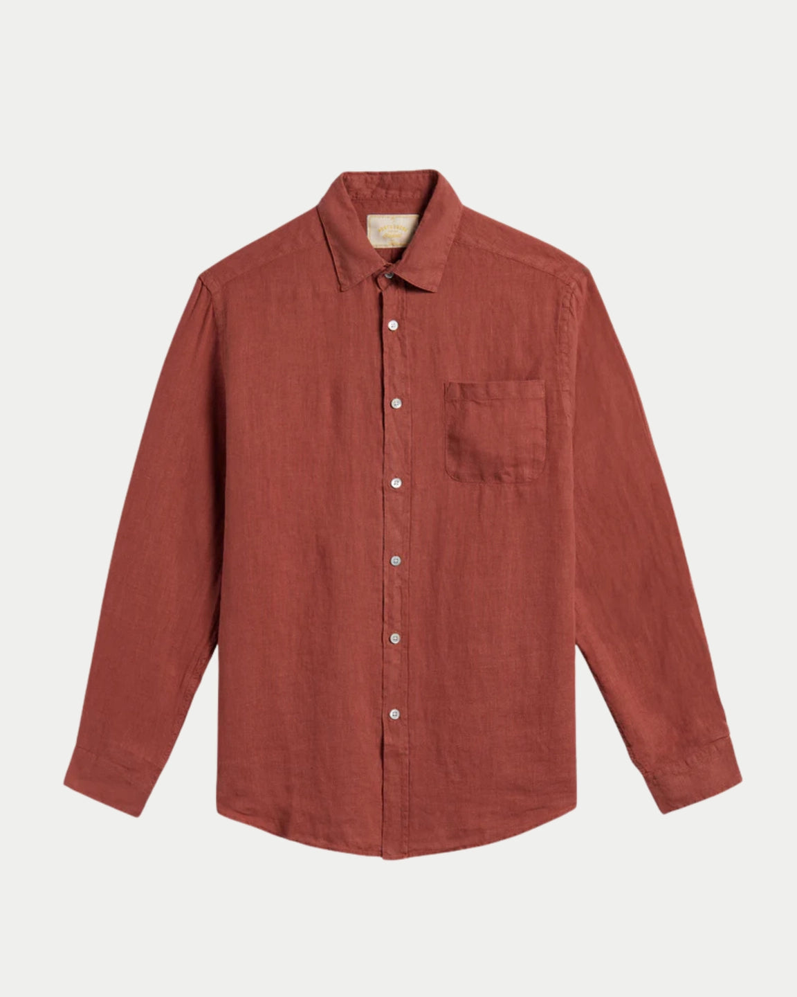 Portuguese Flannel Mens Linen Terracotta Long-Sleeve Shirt