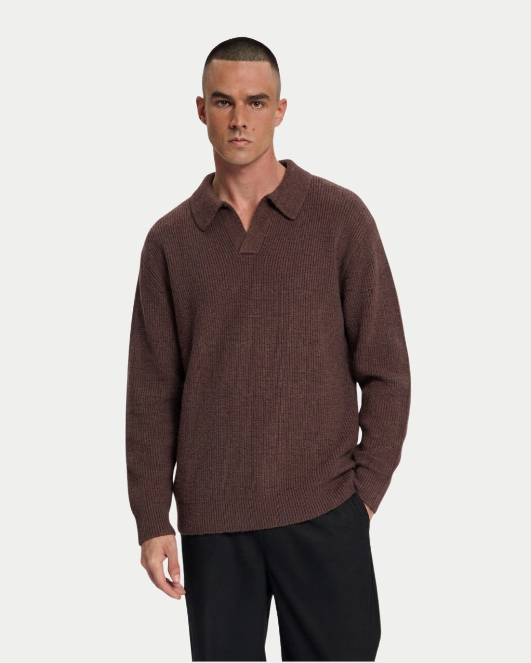 Law Of The Sea Ares Knitted Polo Huckleberry, Paarse polo | Stuen Store Tilburg