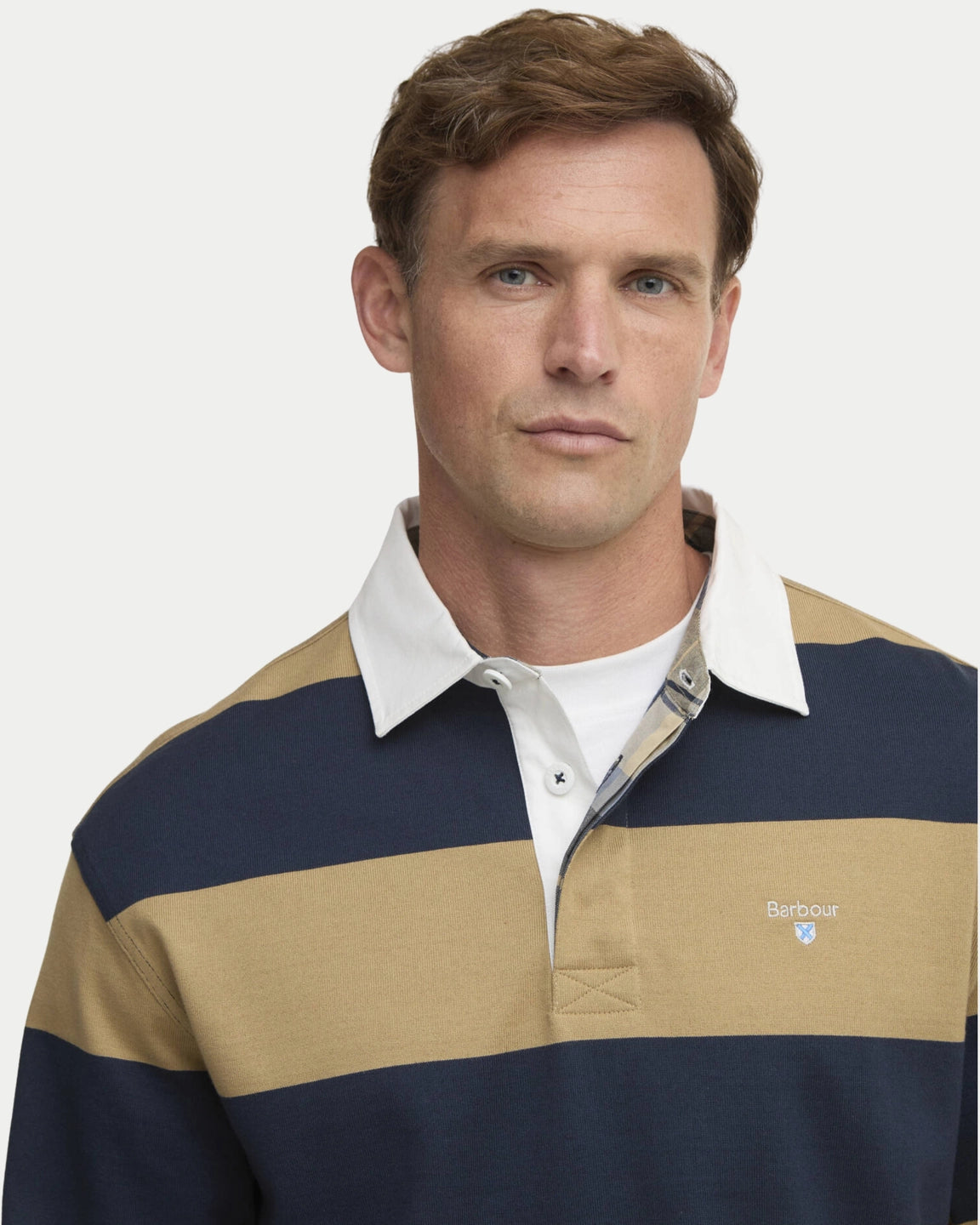 Barbour Broome Rugby Shirt Navy/Trench — Zacht katoen | Stuen Store Tilburg