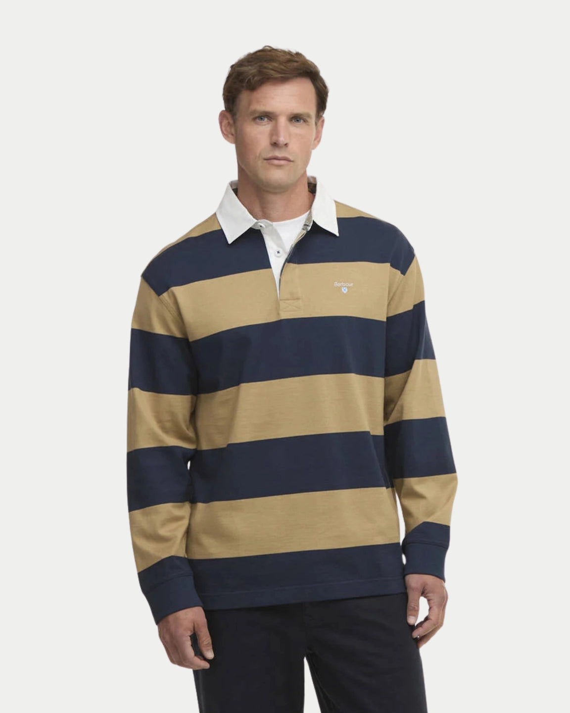 Barbour Broome Rugby Shirt Navy/Trench — Zacht katoen | Stuen Store Tilburg