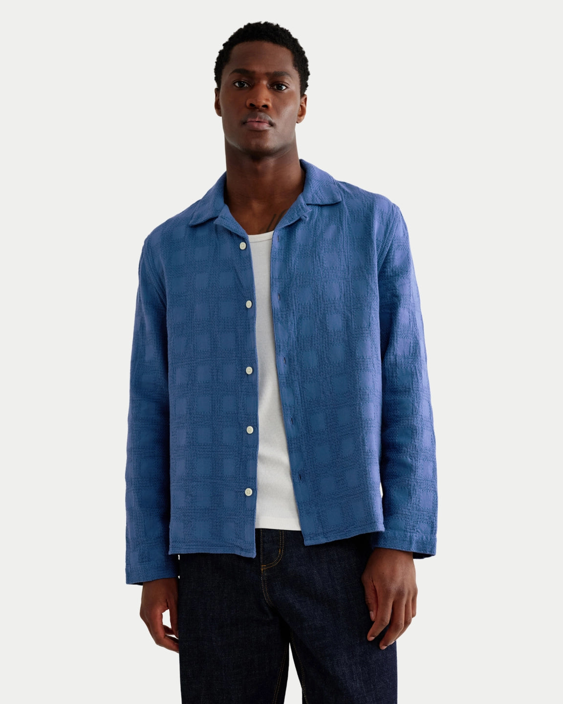 Wax London Corey Shirt Cotton Dobby Check Blue - Stuen Store Tilburg | De beste herenkleding en -accessoires