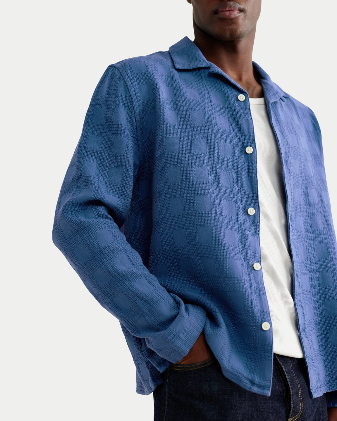 Wax London Corey Shirt Cotton Dobby Check Blue - Stuen Store Tilburg | De beste herenkleding en -accessoires