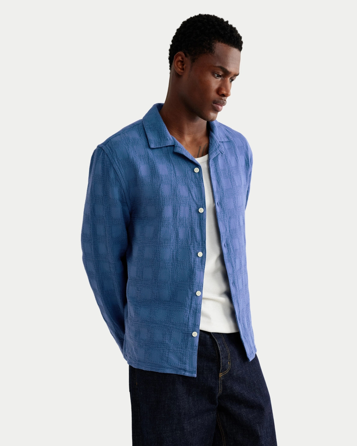 Wax London Corey Shirt Cotton Dobby Check Blue - Stuen Store Tilburg | De beste herenkleding en -accessoires