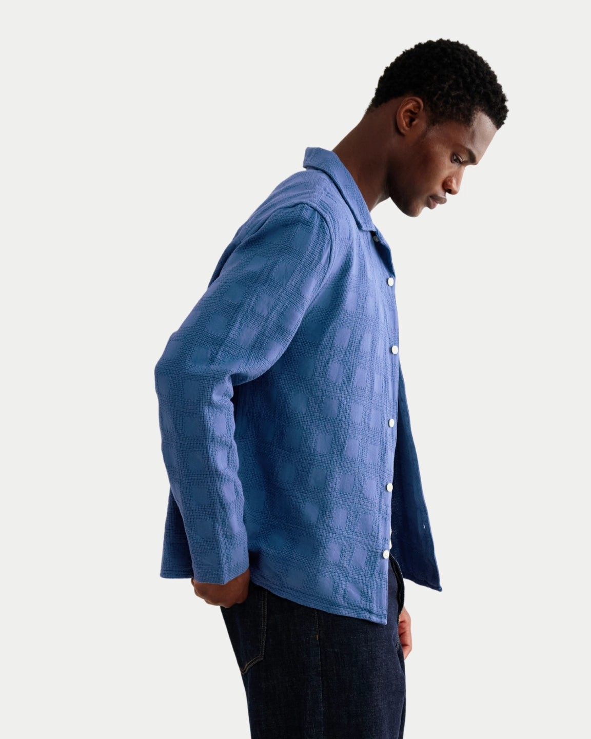 Wax London Corey Shirt Cotton Dobby Check Blue - Stuen Store Tilburg | De beste herenkleding en -accessoires