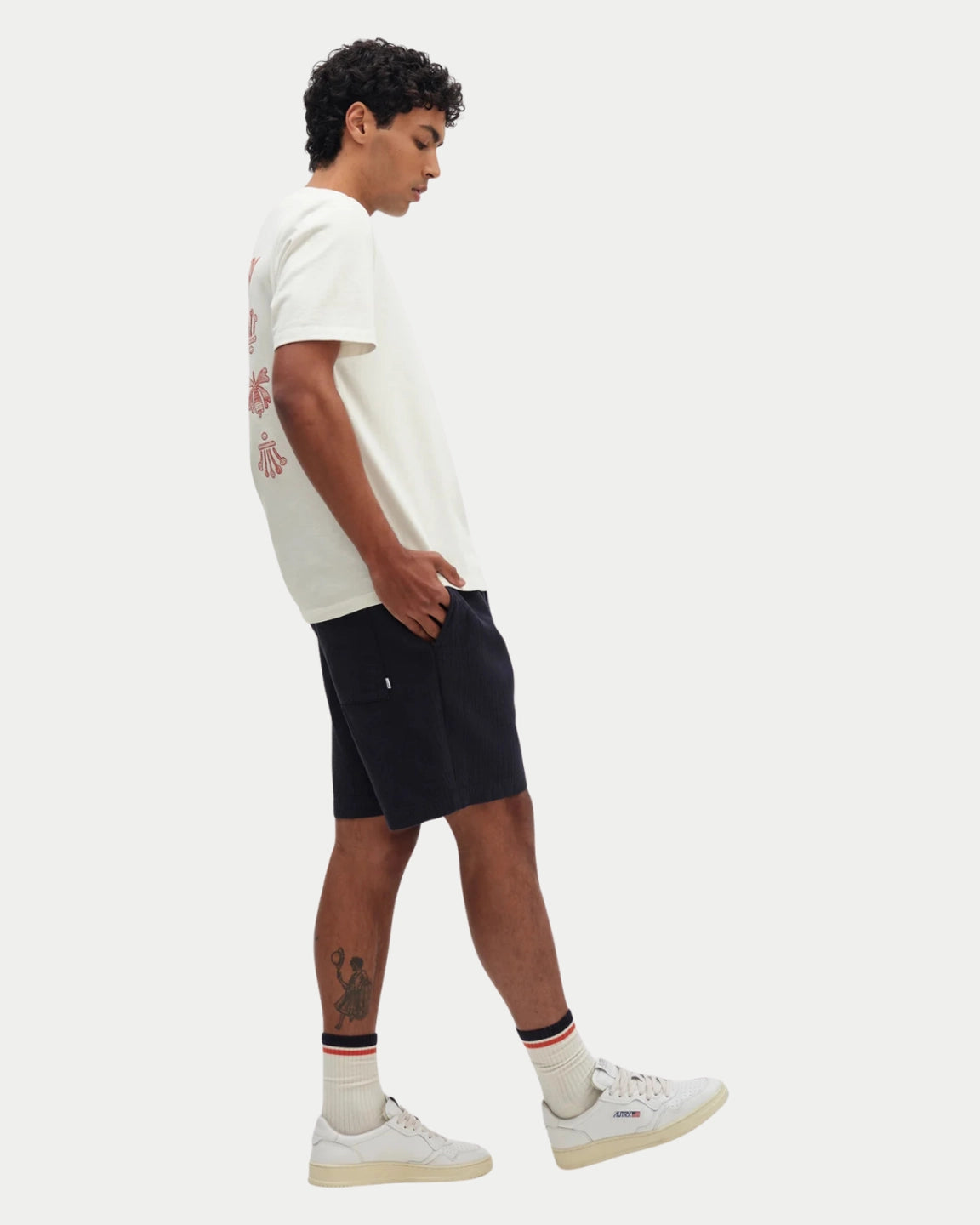 Wax London Dean Tee Grid Logo Embroidery Ecru / Rust - Stuen Store Tilburg | De beste herenkleding en -accessoires in Tilburg