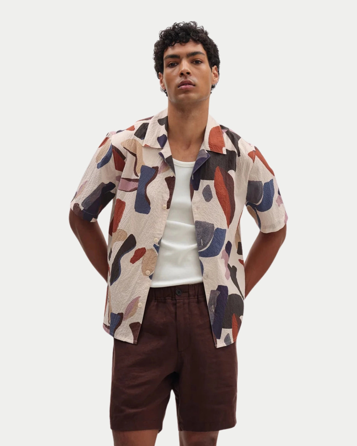Wax London Didcot Shirt Abstract Shapes Ecru / Multi - Stuen Store Tilburg | De beste herenkleding en -accessoires in Tilburg