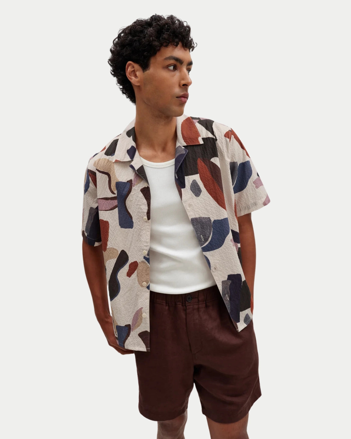 Wax London Didcot Shirt Abstract Shapes Ecru / Multi - Stuen Store Tilburg | De beste herenkleding en -accessoires in Tilburg