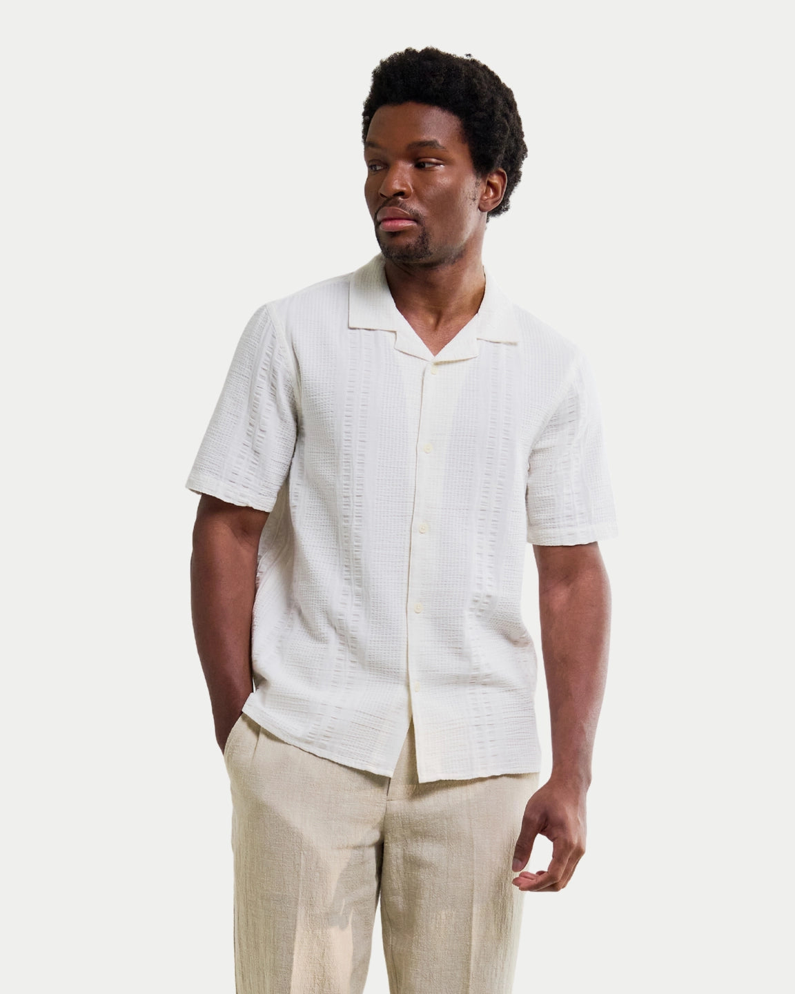 Wax London Didcot Shirt Double Weave Grid Ecru — 100% katoen Overhemd | Stuen Store Tilburg