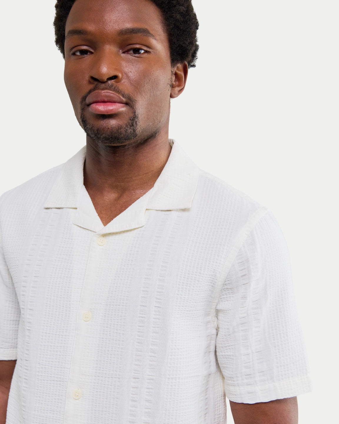 Wax London Didcot Shirt Double Weave Grid Ecru — 100% katoen Overhemd | Stuen Store Tilburg