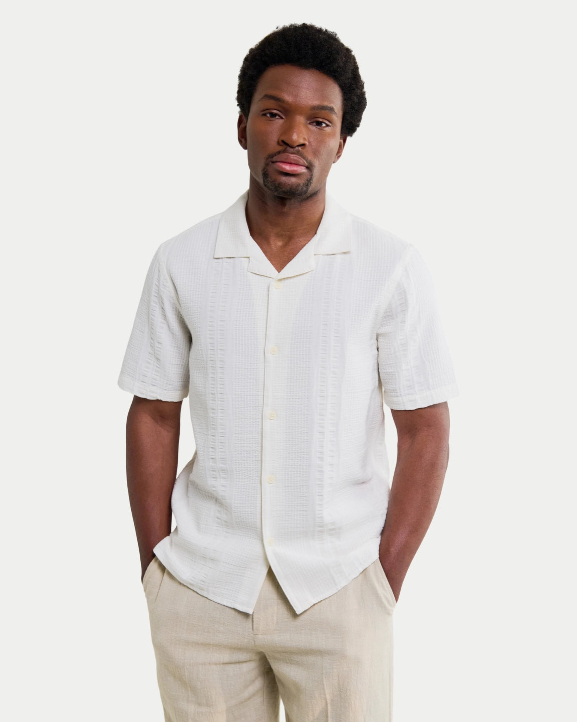 Wax London Didcot Shirt Double Weave Grid Ecru — 100% katoen Overhemd | Stuen Store Tilburg
