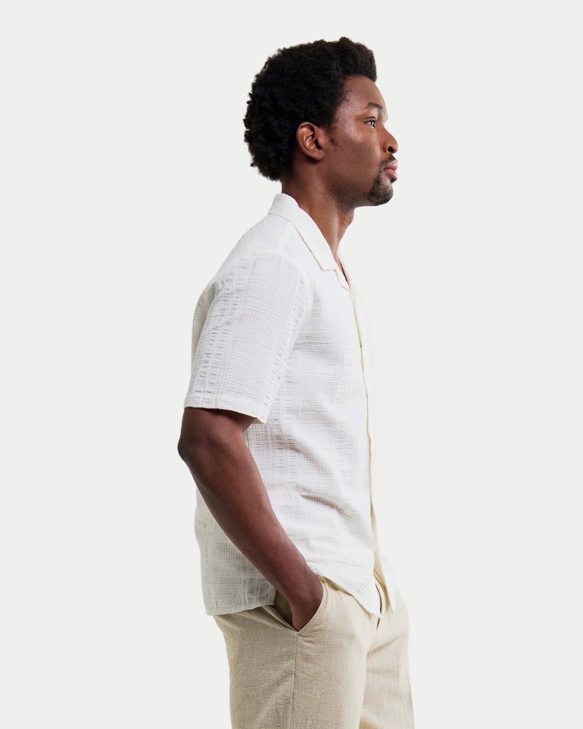 Wax London Didcot Shirt Double Weave Grid Ecru — 100% katoen Overhemd | Stuen Store Tilburg