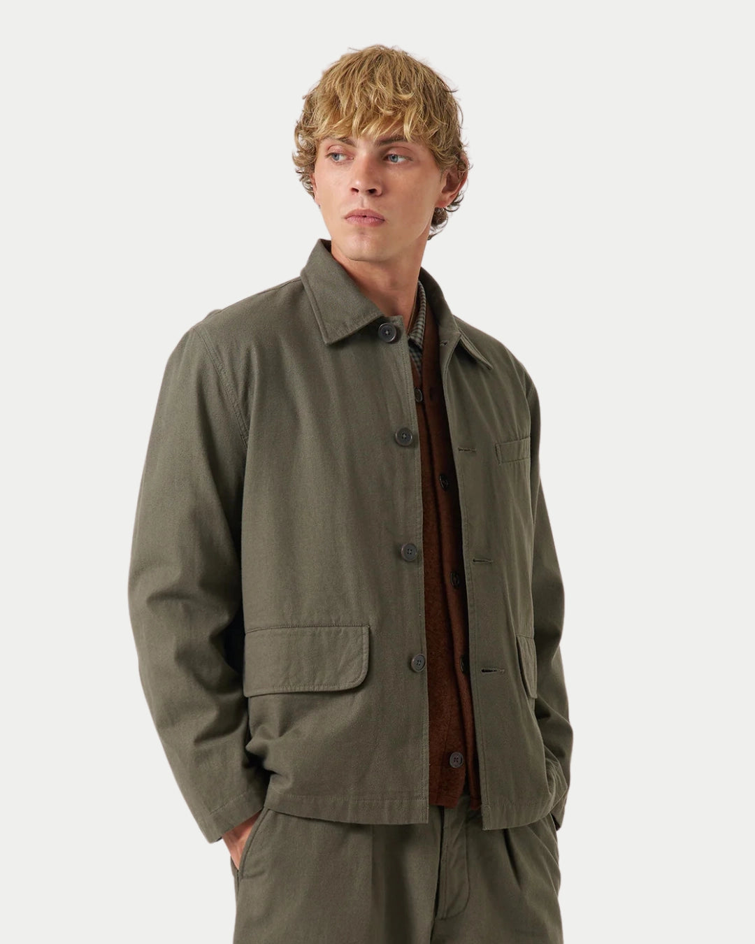 Universal Works Frank Jacket Brushed Moleskin Olive, Groene jassen | Stuen Store Tilburg