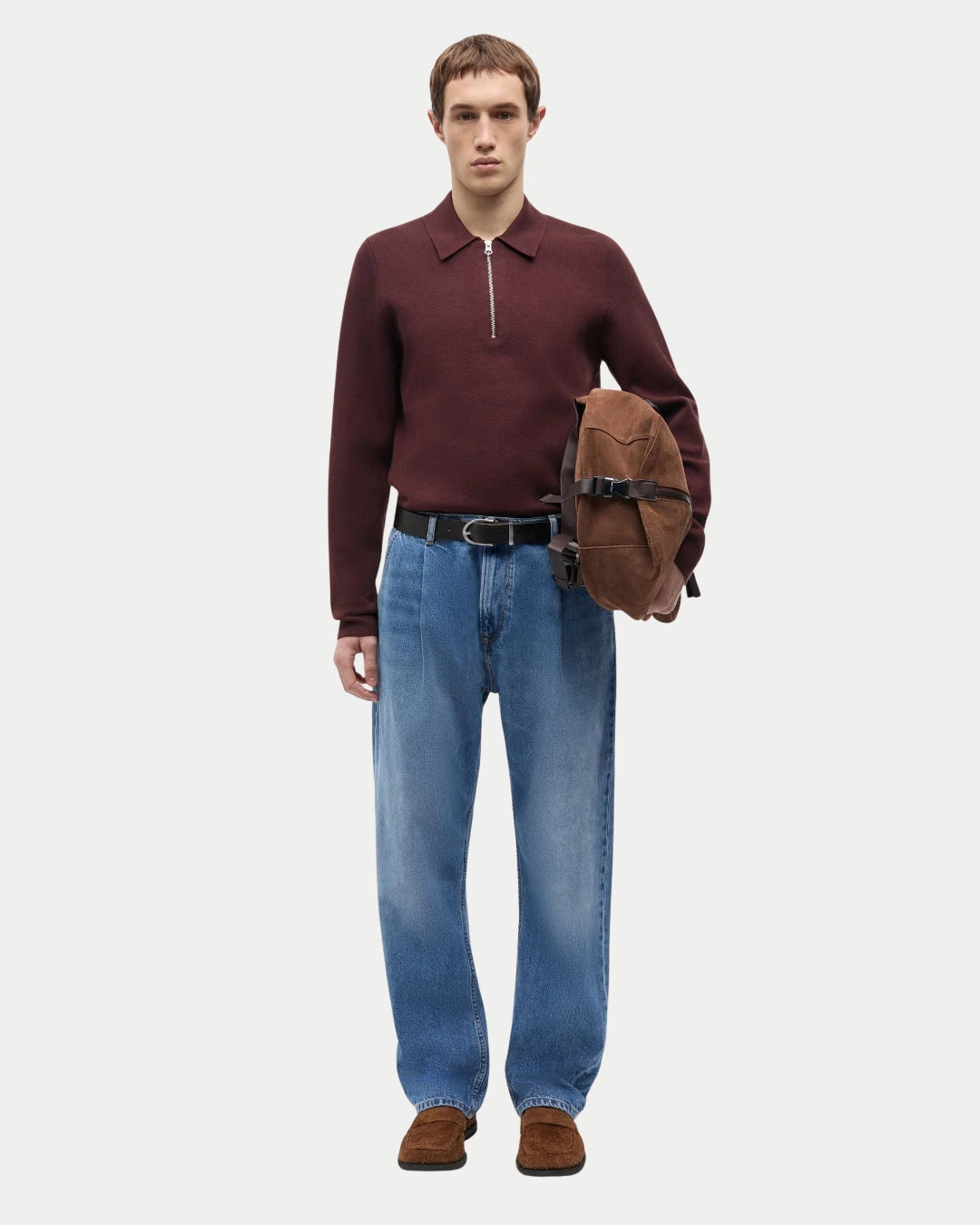 Samsøe Samsøe Guna Half Zip Bitter Chocolate, Regular fit bruine sweater van viscose | Stuen Store Tilburg