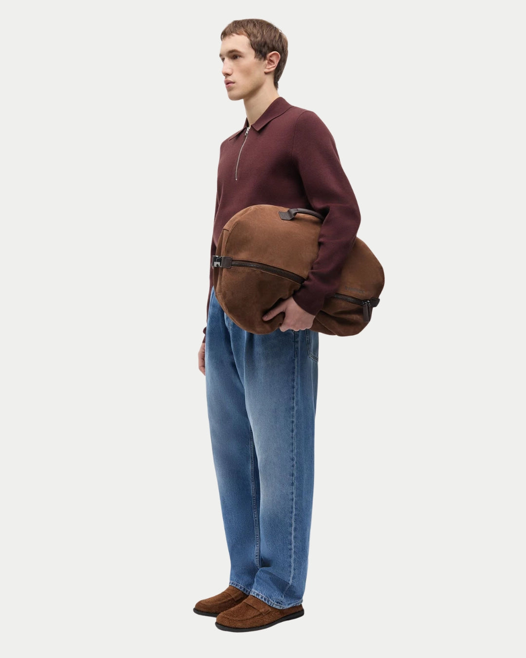Samsøe Samsøe Guna Half Zip Bitter Chocolate, Regular fit bruine sweater van viscose | Stuen Store Tilburg