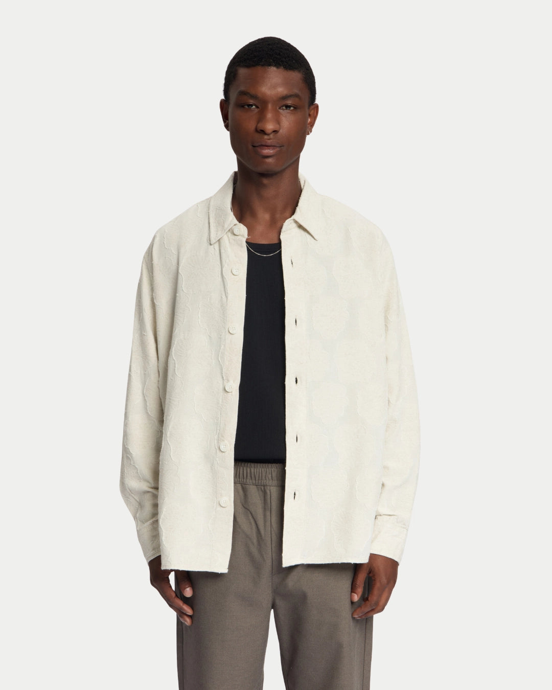 Law Of The Sea Dusk Jacquard Jacket Almond Milk, Creme overshirt van katoen | Stuen Store Tilburg