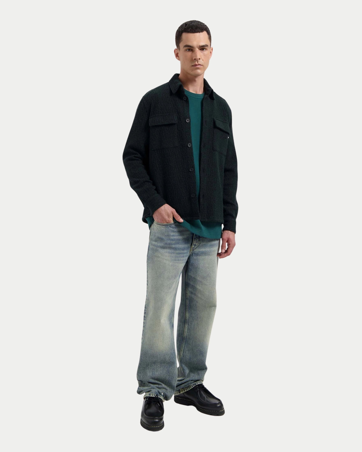 Omnia Technical Wool Blend Shirt Pine Green