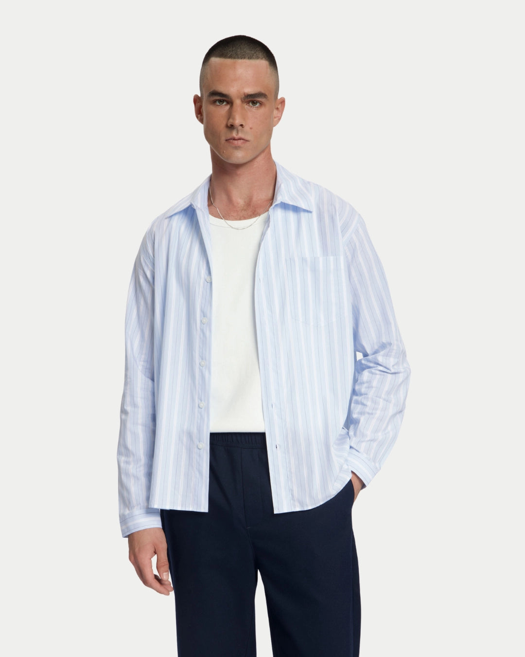 Law Of The Sea Squall Yarn Died Striped Shirt Light Blue, Blauw overhemd van oxford | Stuen Store Tilburg