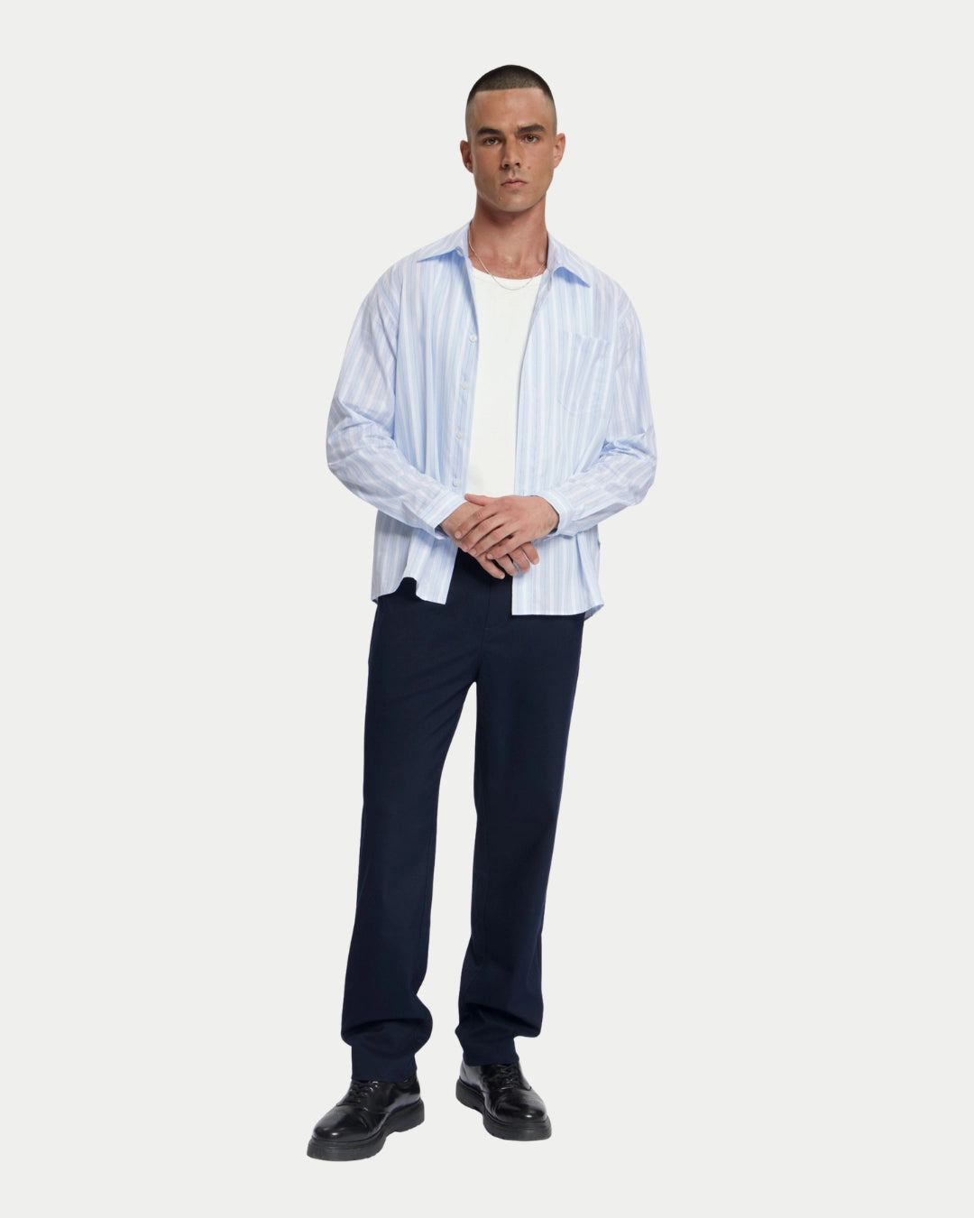 Law Of The Sea Squall Yarn Died Striped Shirt Light Blue, Blauw overhemd van oxford | Stuen Store Tilburg