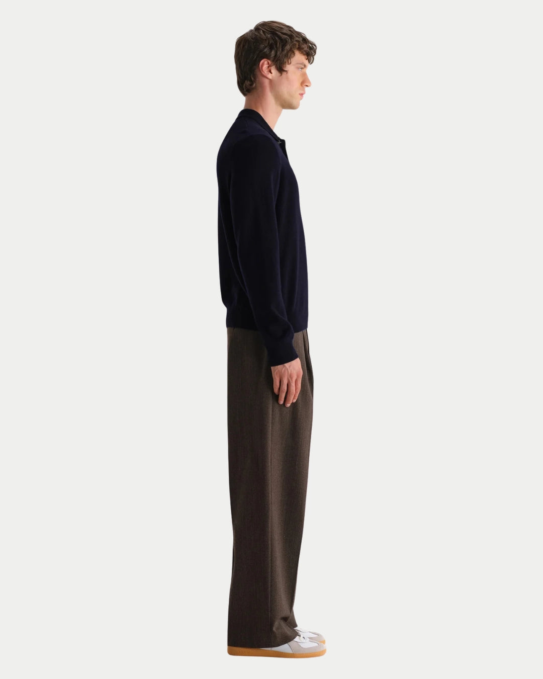 Wax London Lawrie Long Sleeve Merino Polo Navy, Blauwe polo van lichtgewicht merino wol | Stuen Store Tilburg