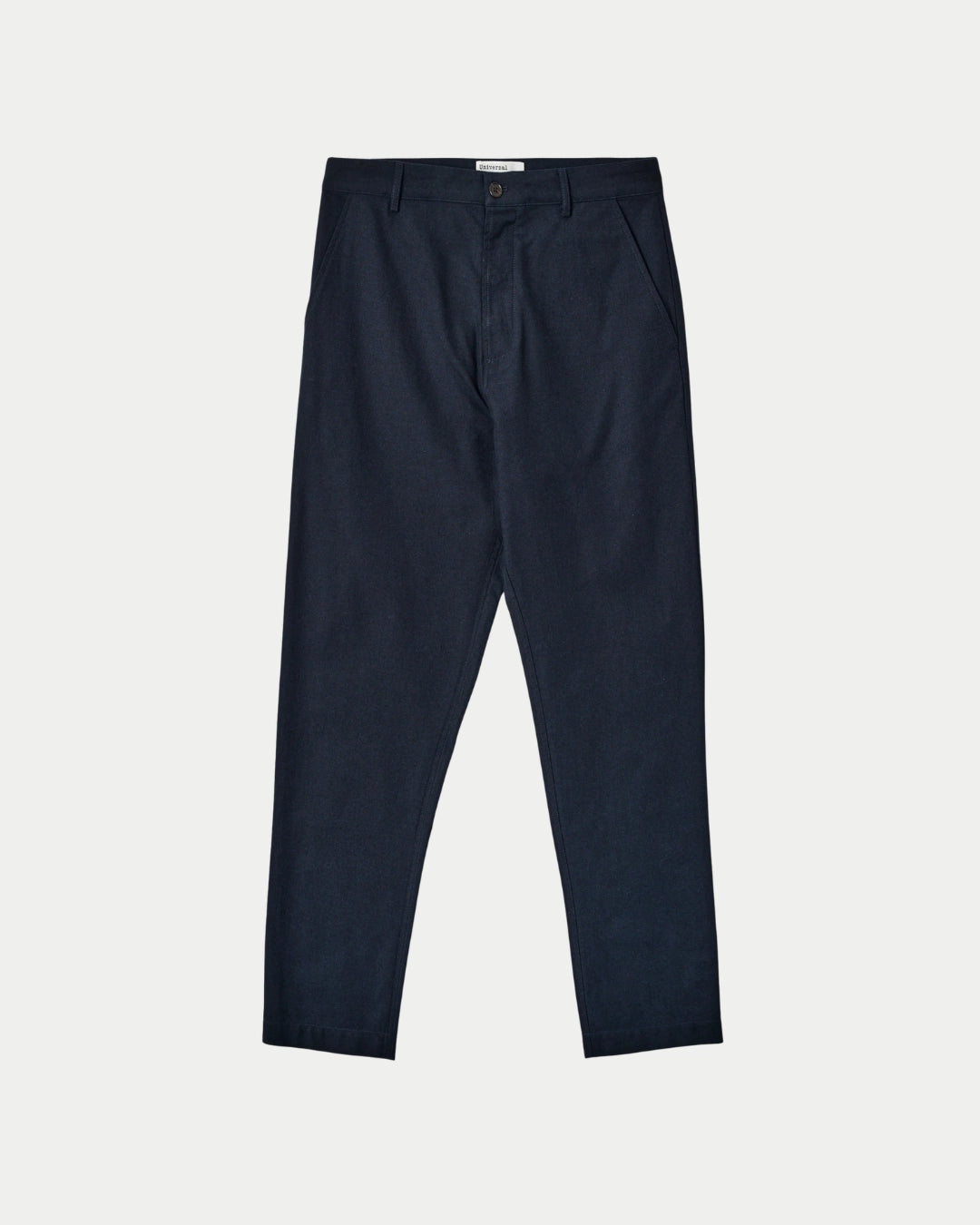 Universal Works Military Chino Lucca Suiting Navy, Blauwe broek | Stuen Store Tilburg