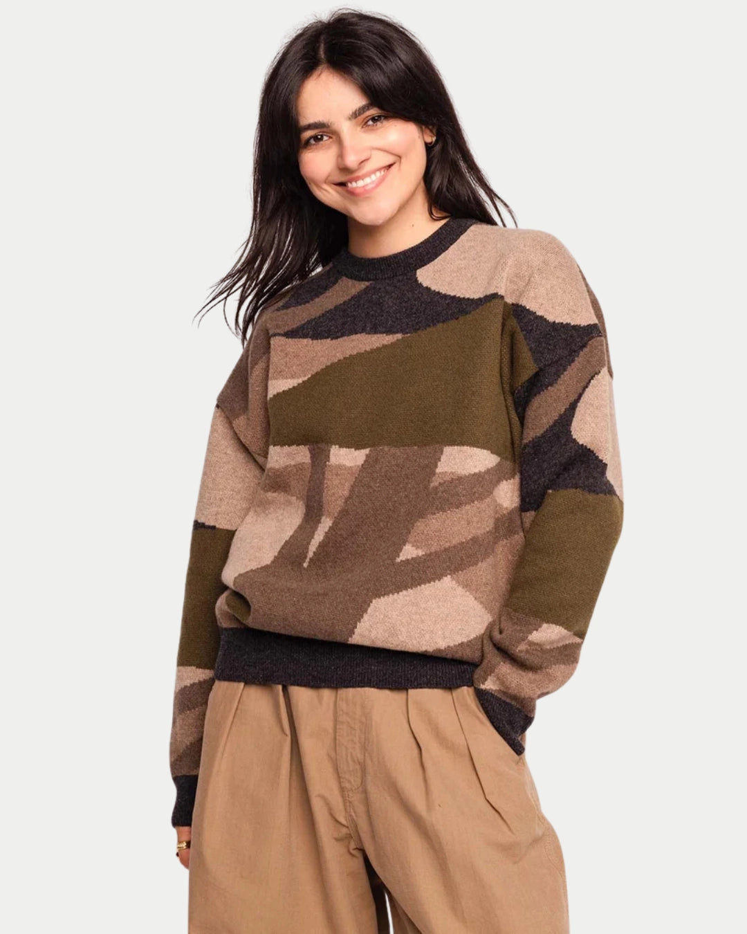 Olow Pinhal Knitwear Pull Motif, Beige sweater | Stuen Store Tilburg