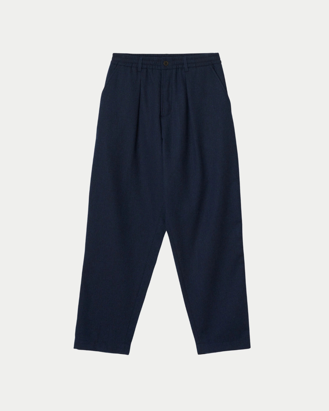 Universal Works Pleated Track Pants Wool Herringbone Navy, Blauwe broek | Stuen Store Tilburg