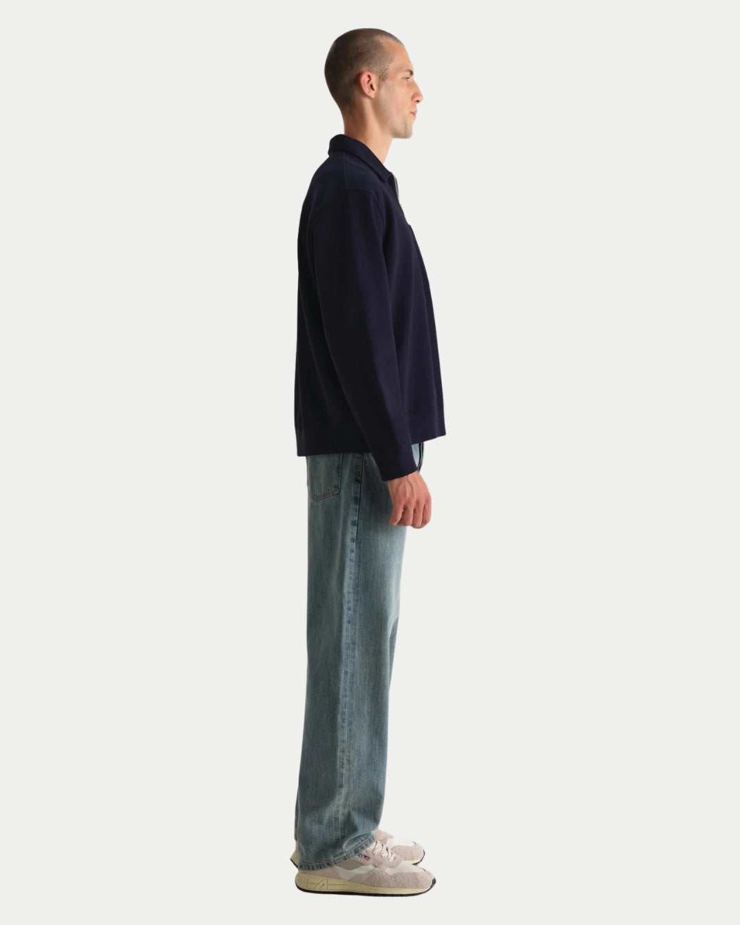 Wax London Reeve Quarter Zip Sweatshirt Washed Navy, Blauwe sweater van biologisch katoen | Stuen Store Tilburg