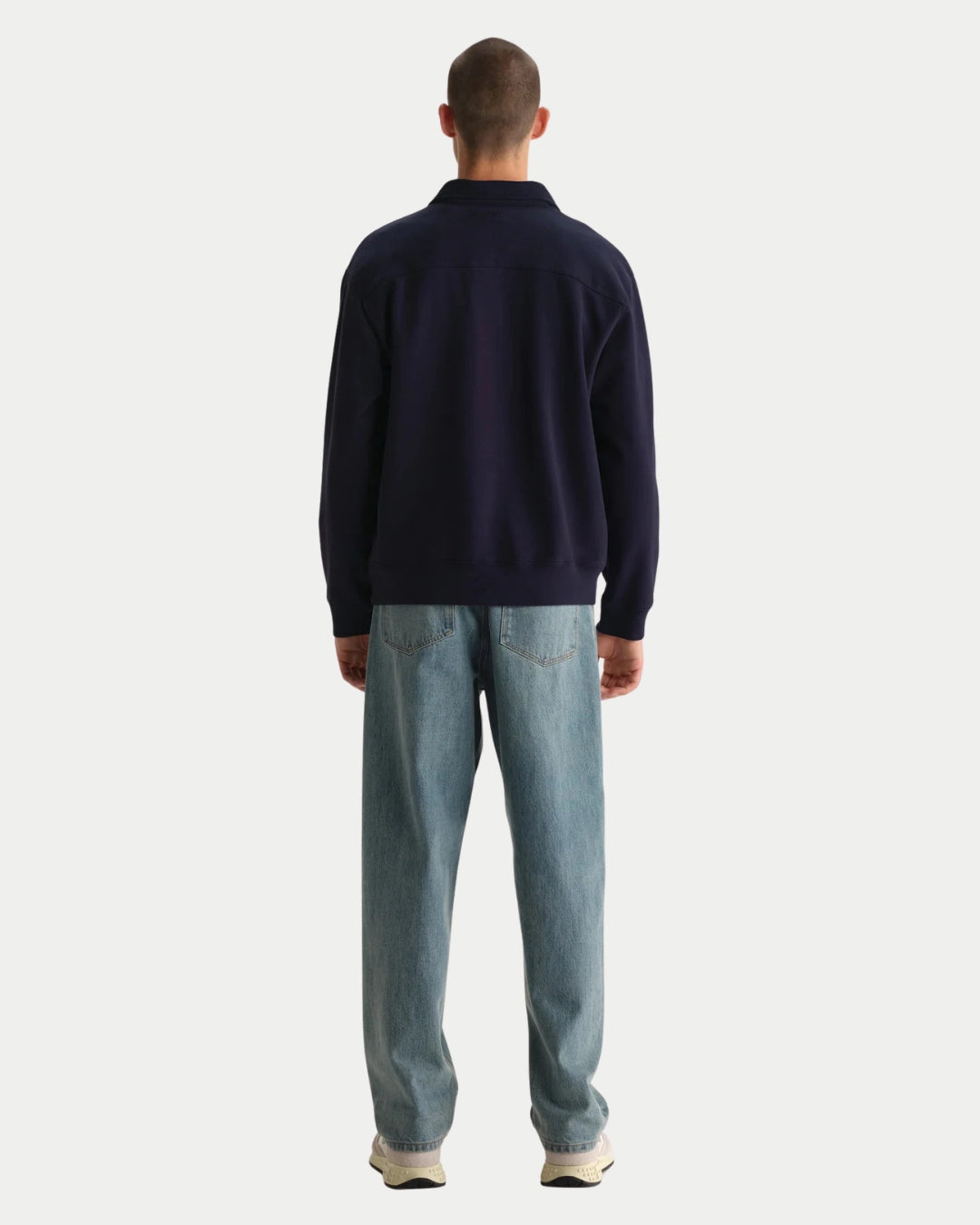 Wax London Reeve Quarter Zip Sweatshirt Washed Navy, Blauwe sweater van biologisch katoen | Stuen Store Tilburg