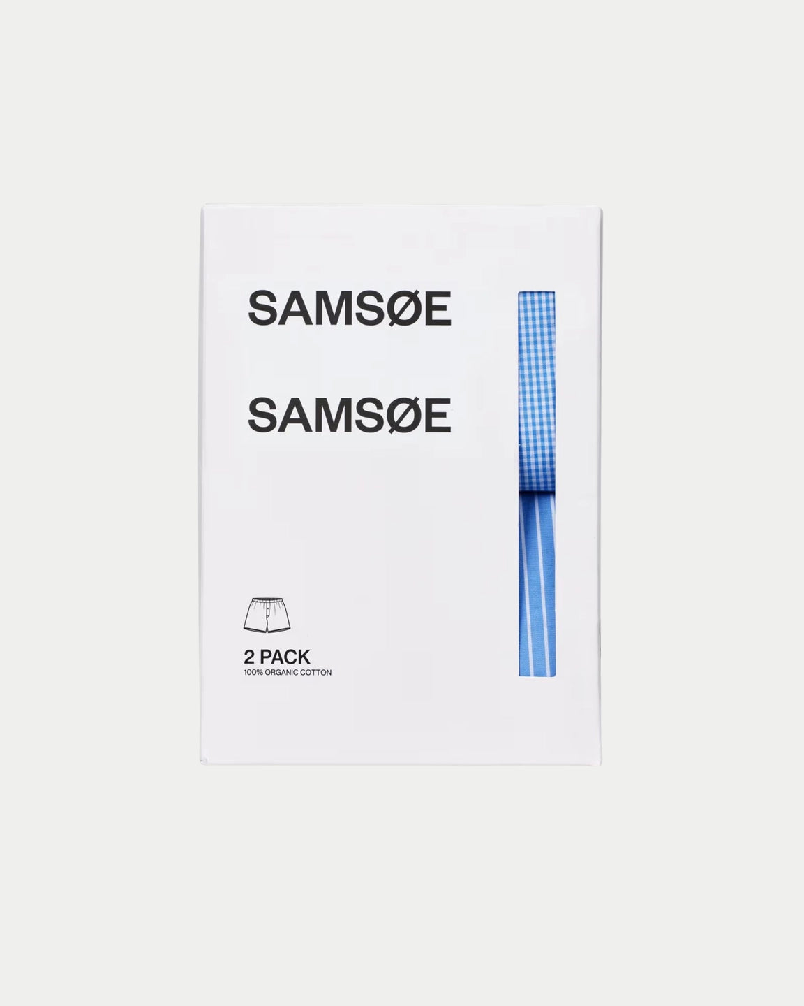 Samsøe Samsøe Satyson Boxer 2-pack Light Blue Striped/C — Normale pasvorm, zacht 100% biologisch katoen | Stuen Store Tilburg