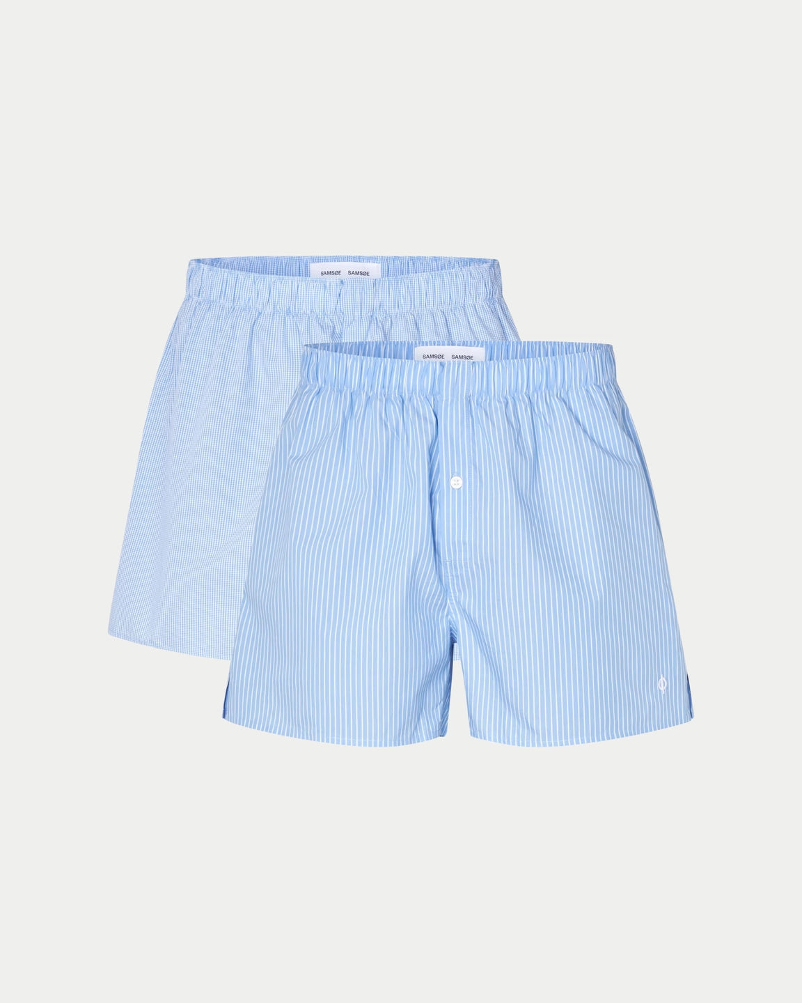 Samsøe Samsøe Satyson Boxer 2-pack Light Blue Striped/C — Normale pasvorm, zacht 100% biologisch katoen | Stuen Store Tilburg