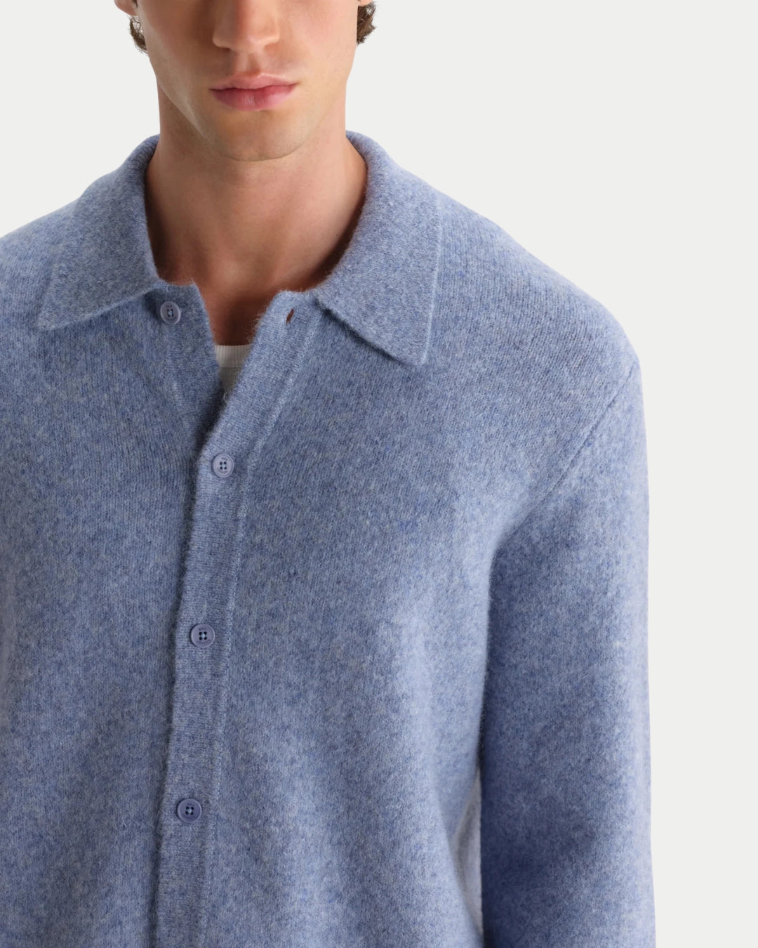 Wax London Tristan Fluffy Wool Cardigan Pale Blue, Blauwe overshirt | Stuen Store Tilburg
