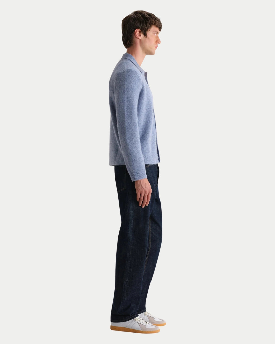 Wax London Tristan Fluffy Wool Cardigan Pale Blue, Blauwe overshirt | Stuen Store Tilburg