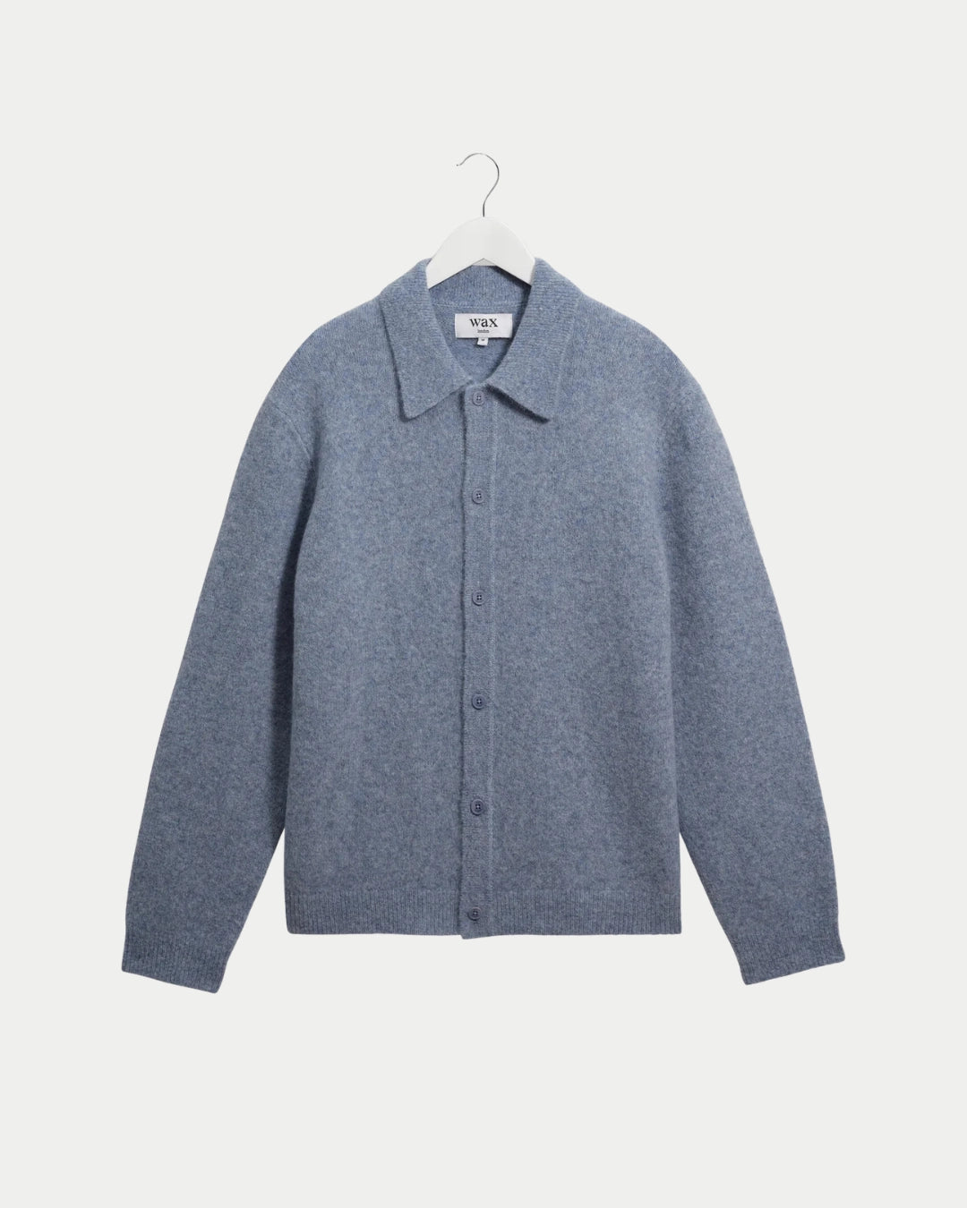 Wax London Tristan Fluffy Wool Cardigan Pale Blue, Blauwe overshirt | Stuen Store Tilburg