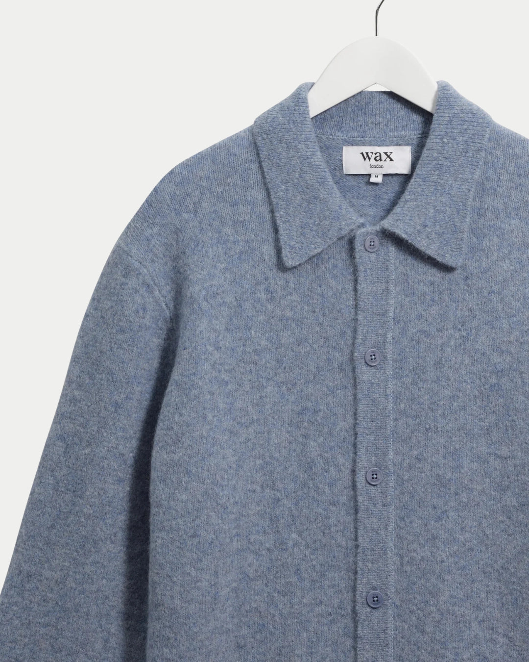 Wax London Tristan Fluffy Wool Cardigan Pale Blue, Blauwe overshirt | Stuen Store Tilburg