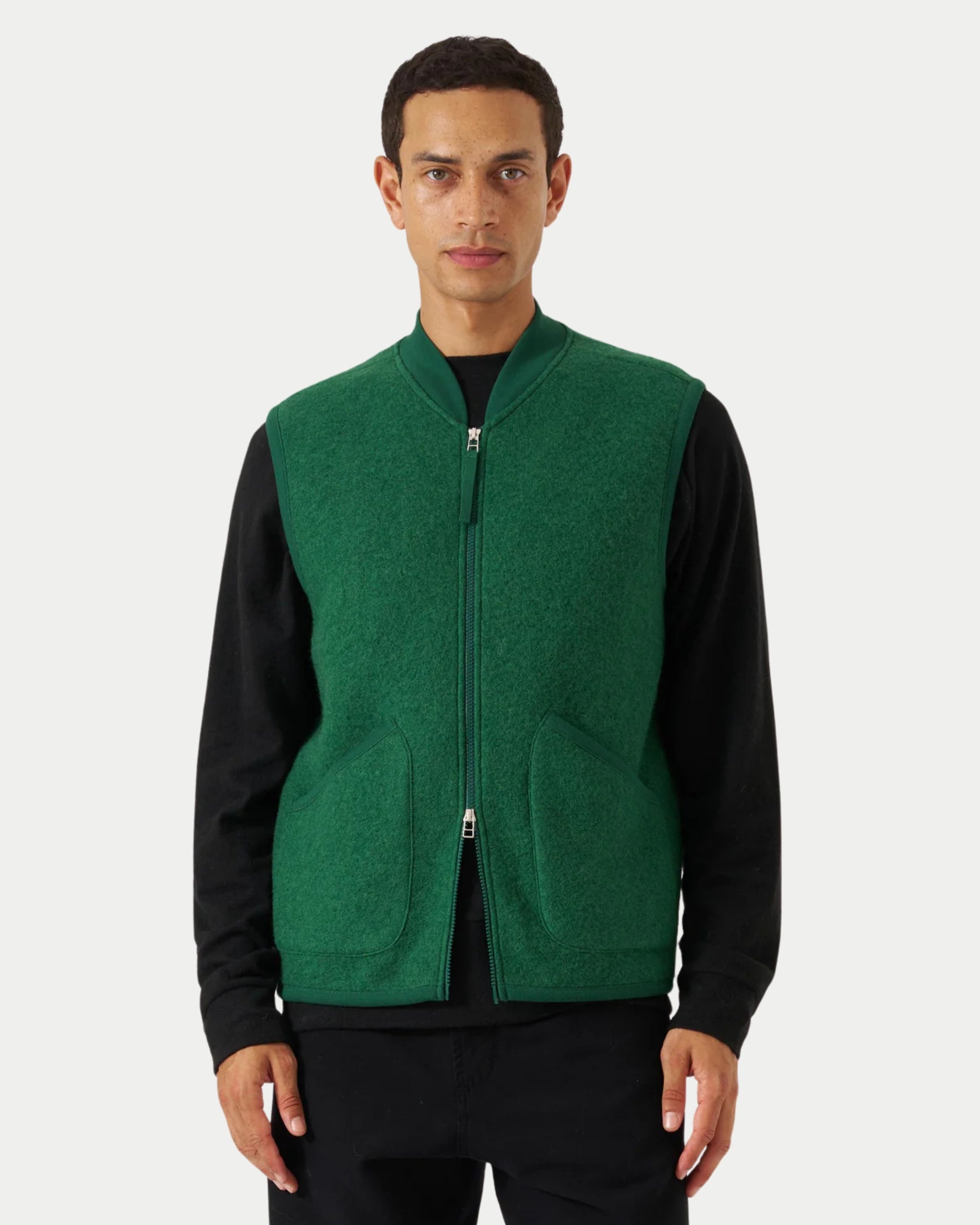 Zip Waistcoat Wool Fleece Green