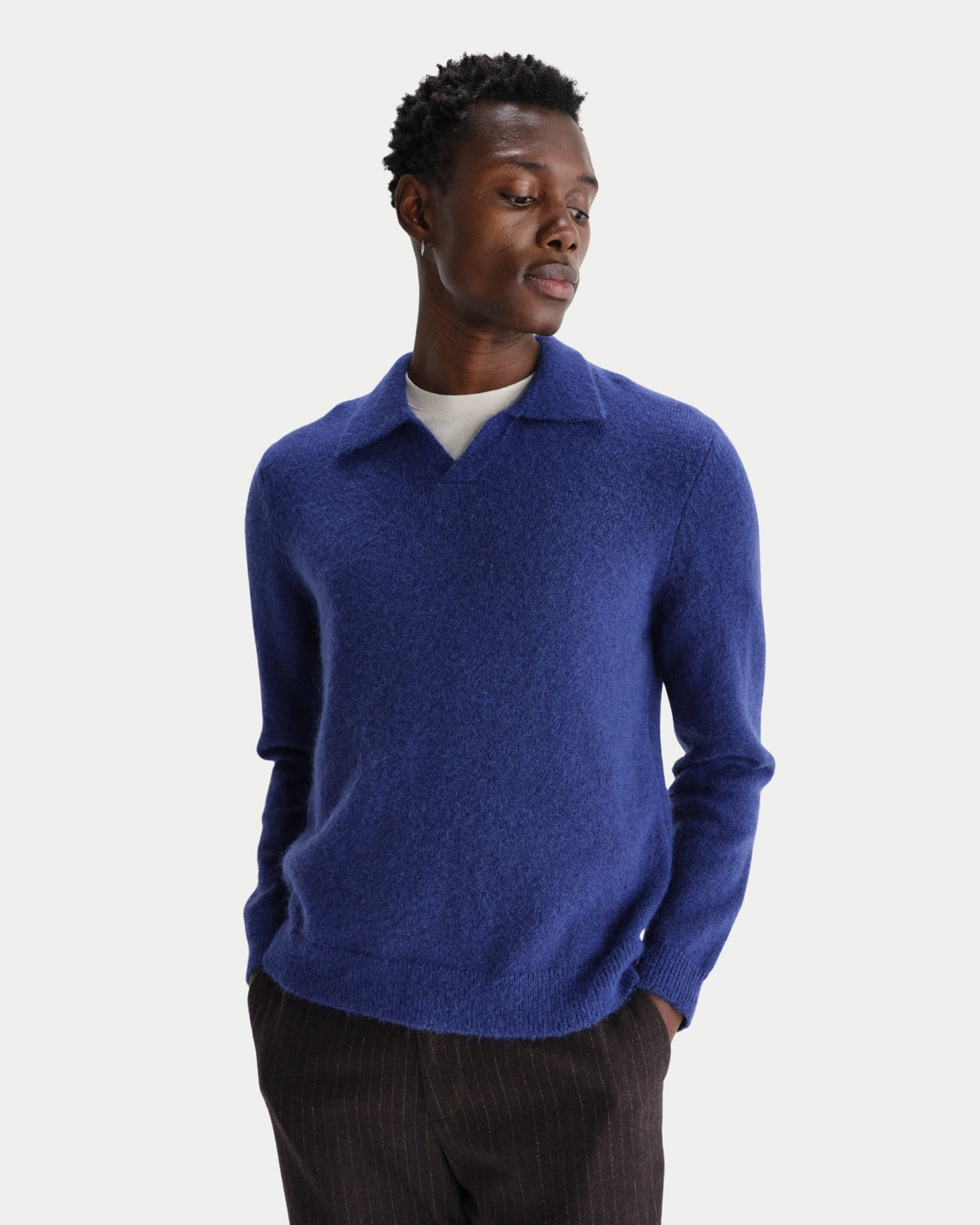 Wax London Carter Open Collar Polo Fluffy Blue — Relaxte pasvorm, wol | Stuen Store Tilburg