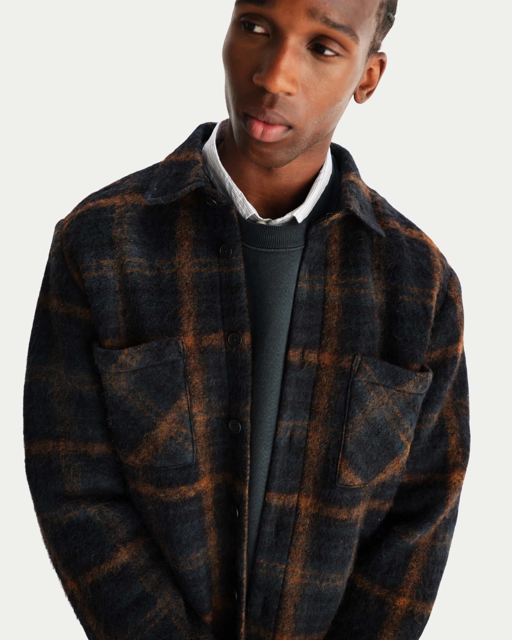 Whiting Overshirt Drawn Check Teal Orange