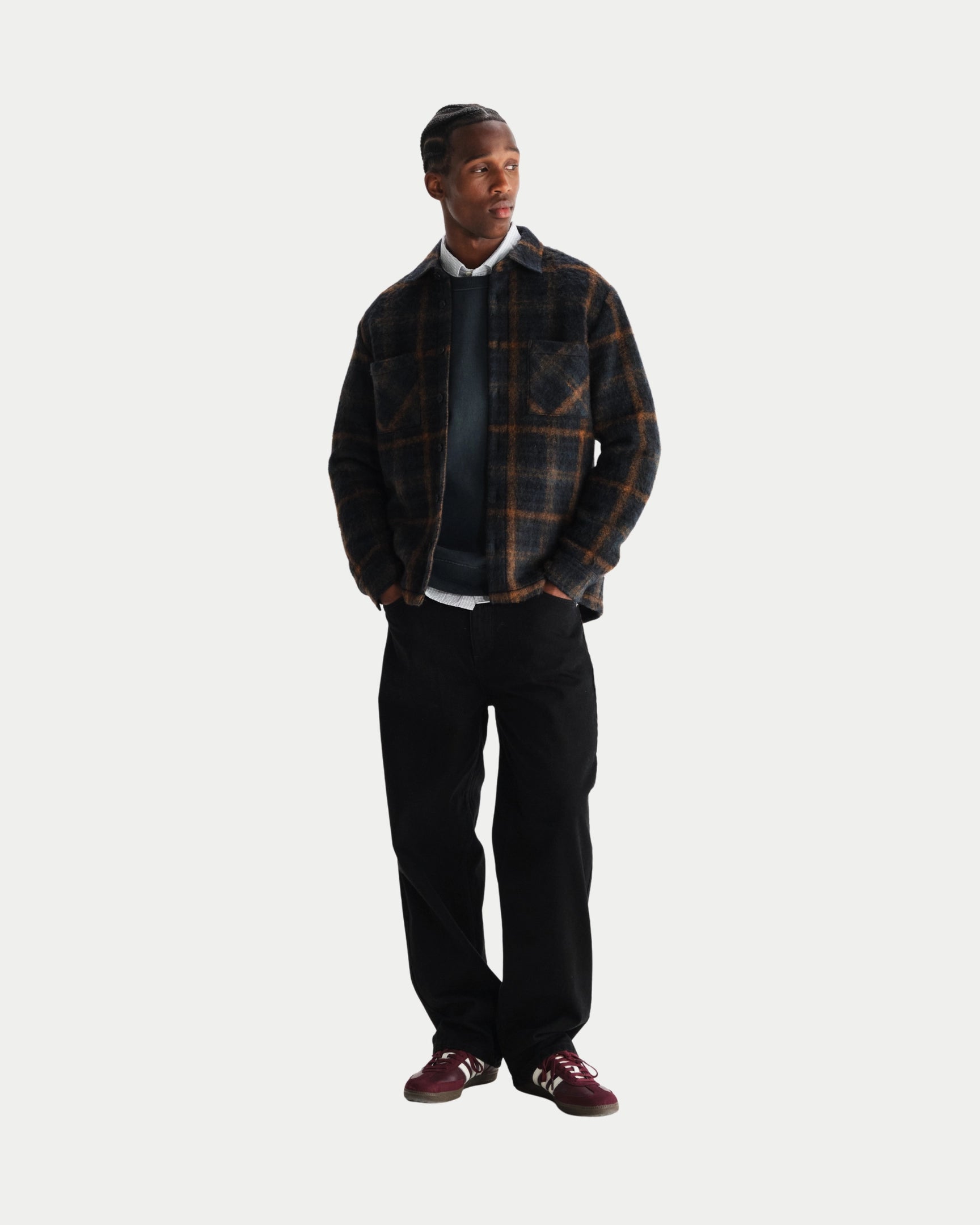 Whiting Overshirt Drawn Check Teal Orange