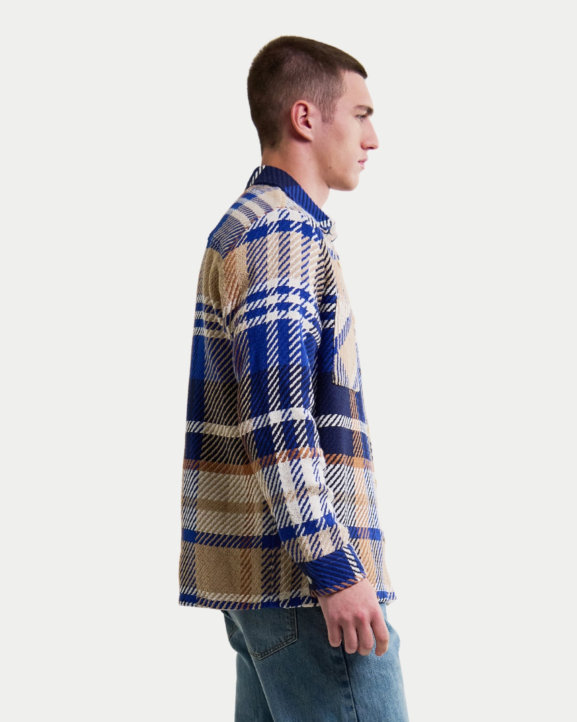 Wax London Whiting Overshirt Bold Check Blue/Tan - Stuen Store Tilburg | De beste herenkleding en -accessoires