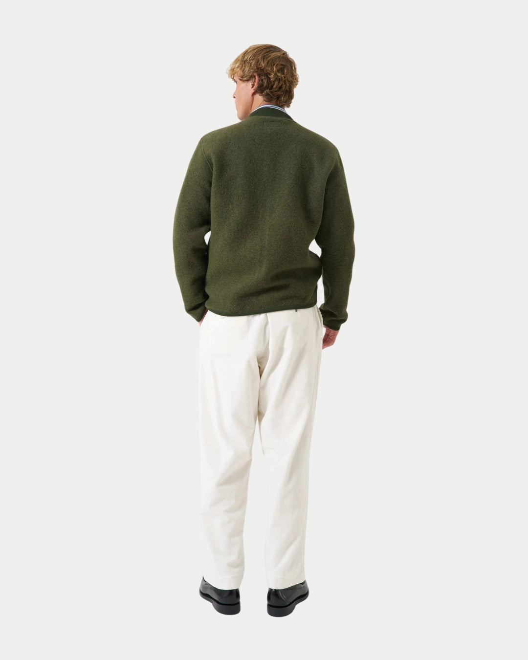 Universal Works Wool Fleece Zip Bomber Olive, Groene jas | Stuen Store Tilburg