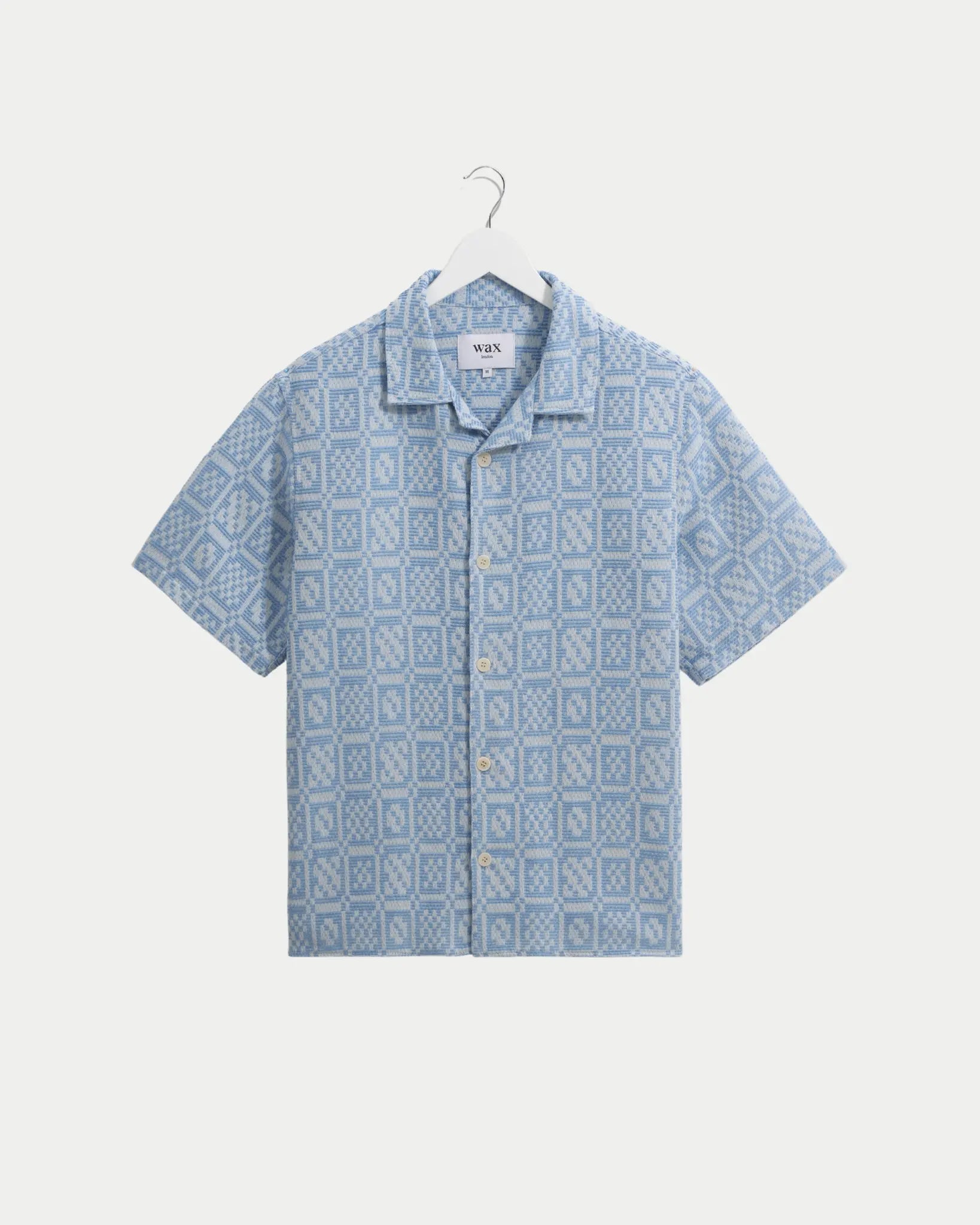 Wax London Didcot Shirt Geo Dobby Blue