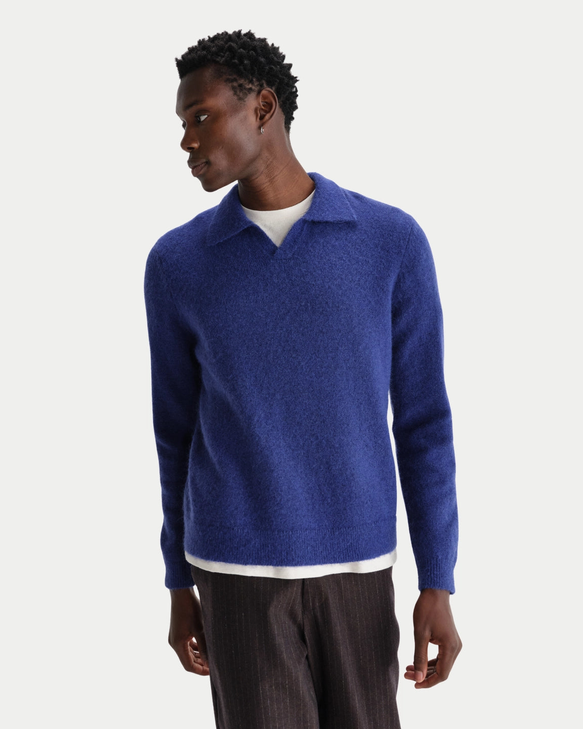 Wax London Carter Open Collar Polo Fluffy Blue — Relaxte pasvorm, wol | Stuen Store Tilburg