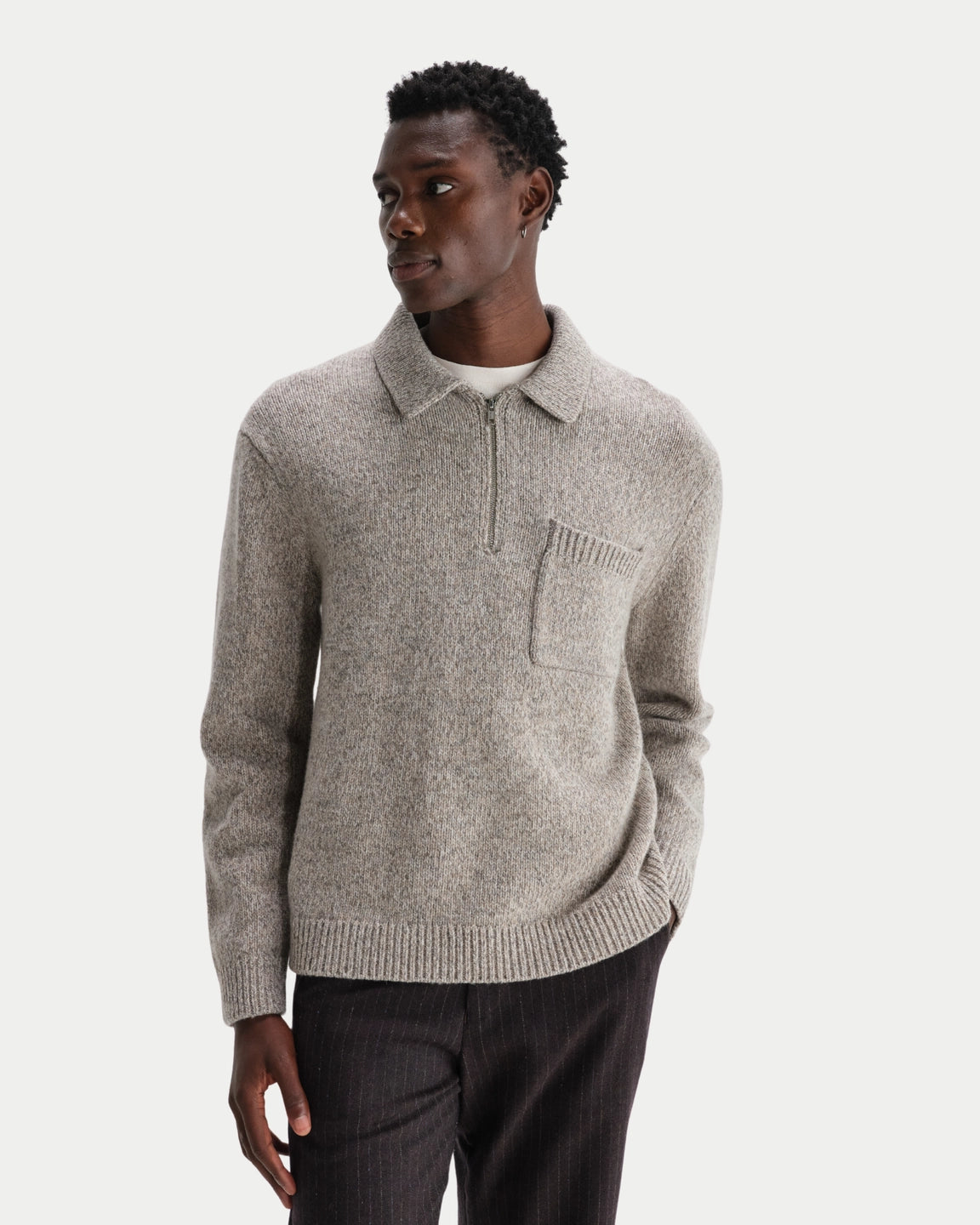 Wax London Alpha Zip Polo Fleck Grey — Relaxte pasvorm, wol | Stuen Store Tilburg