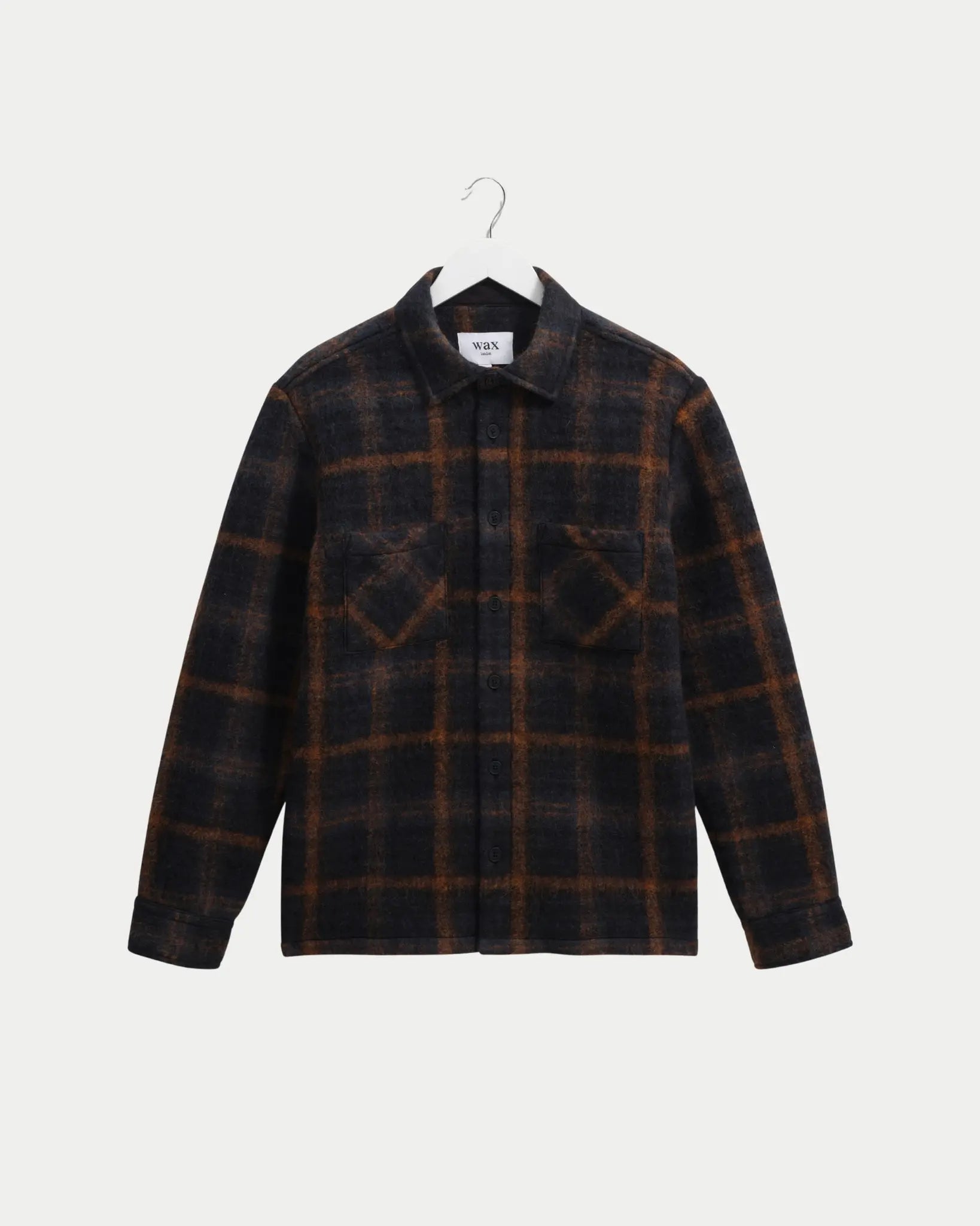 Wax London Whiting Overshirt Drawn Check Teal Orange