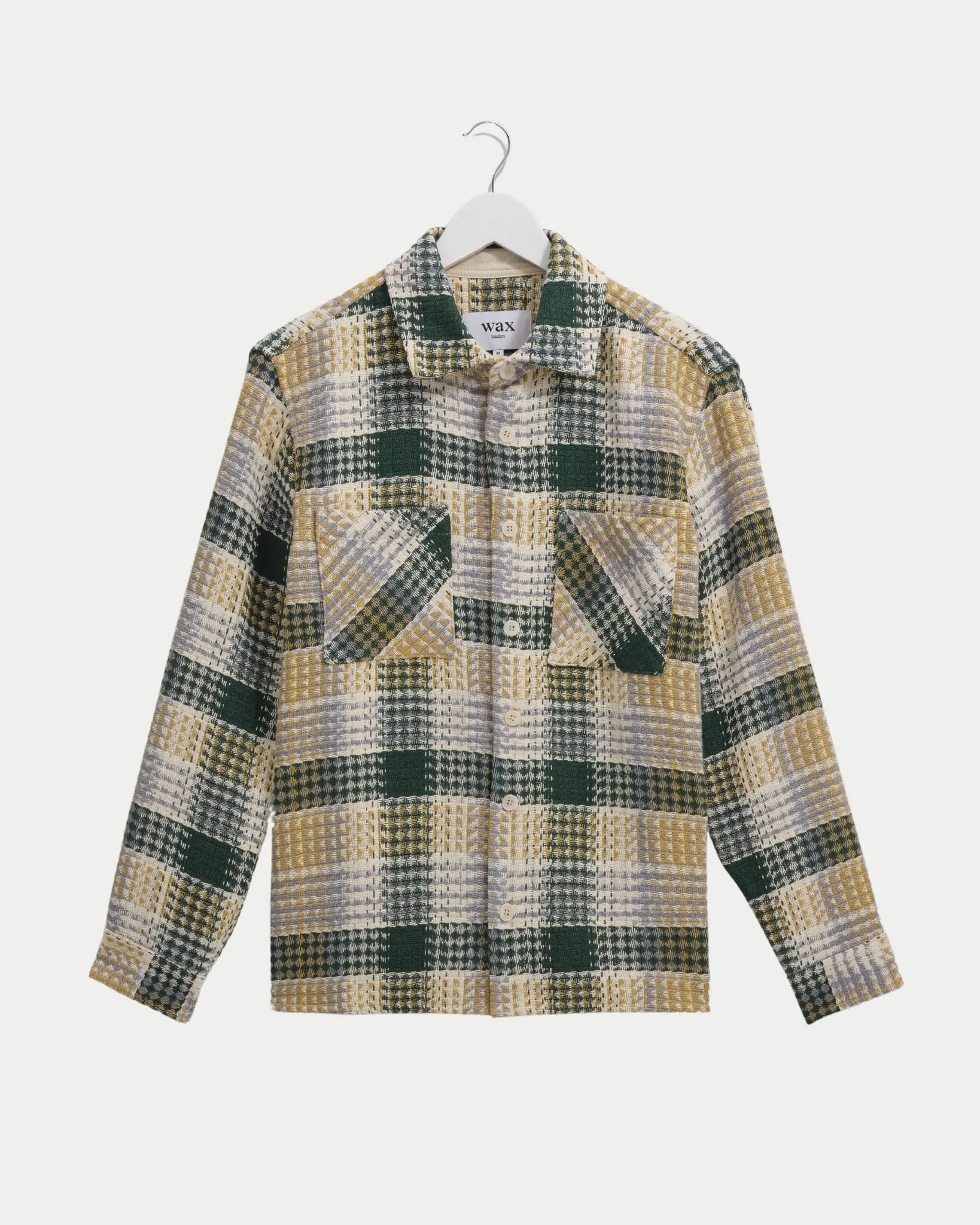 Wax London Whiting Overshirt Addle Check Ecru Green